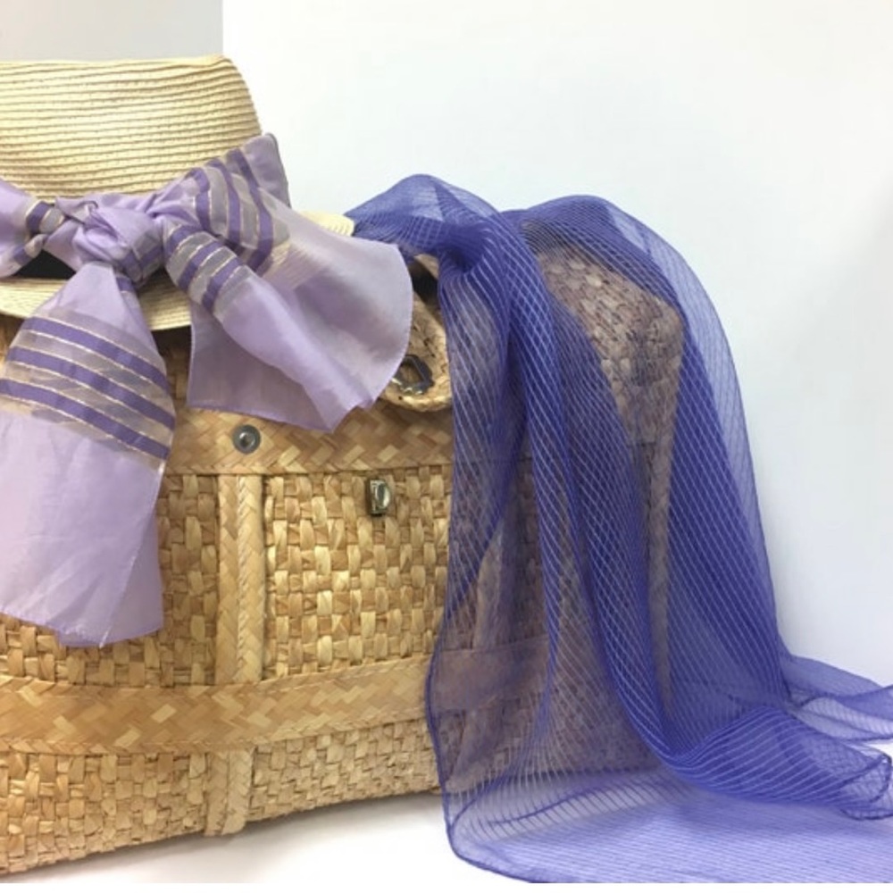 2 Vintage 70s Scarves, Purple & Mauve, Rectangle & Square